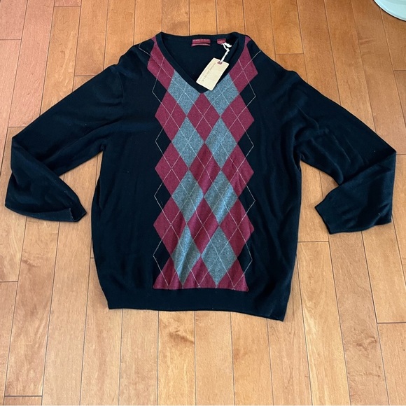 NWT AMERICAN BLUE Cashmere/Silk/Rayon Argyle Sweater Large - Picture 1 of 4